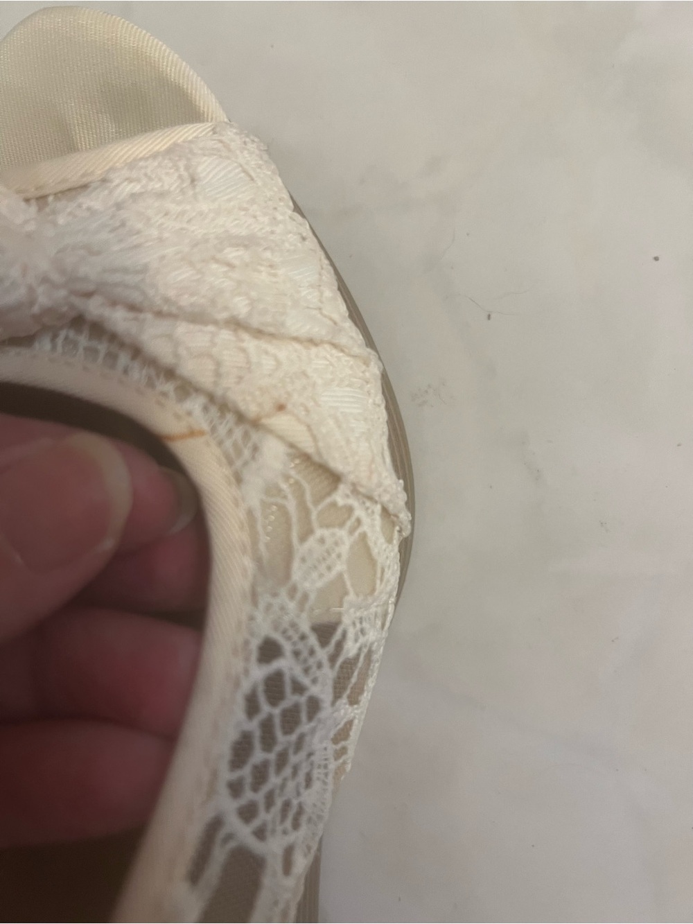 American Eagle Outfitters Women’s Cream Lace Peep-Toe Wedges with Bow Accent - Picture 12 of 13